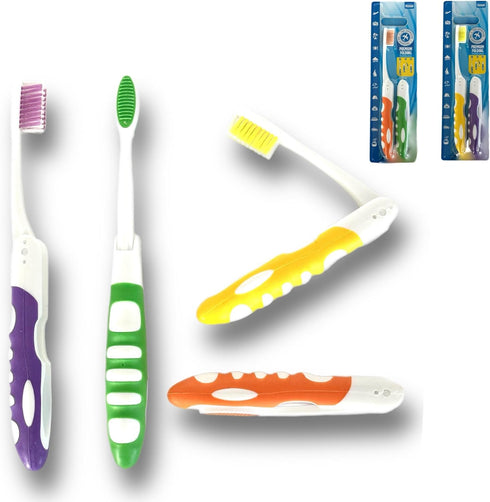 4 Pack Comfort Hold Travel Toothbrush On The Go Folding Medium Bristle Brushes Compact Size Ergonomic Foldable Camping Gym School Locker Backpack ...