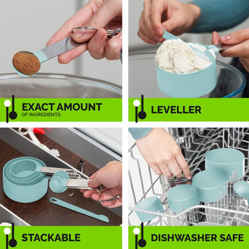 Measuring Cups & Spoons Set of 10 Pieces, Stackable Cups and Spoons, Nesting Measure Cups and Measuring Spoons with Stainless Steel Handle, Kitche...