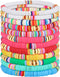 Junkin 12 Pieces Preppy Bracelets Surfer Heishi Bracelets Stackable Colorful Beaded Stretch Bracelets Elastic Bohemia Bracelets Gift for Women Gir...