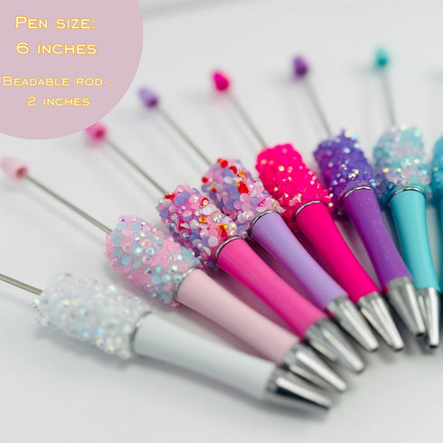 10Pcs Confetti glitter diamond Beadable Pens Bulk Colorful Beaded Pens Plastic Black Ink Bead Pens Ballpoint Pens Making Kit DIY craft art Pens Of...