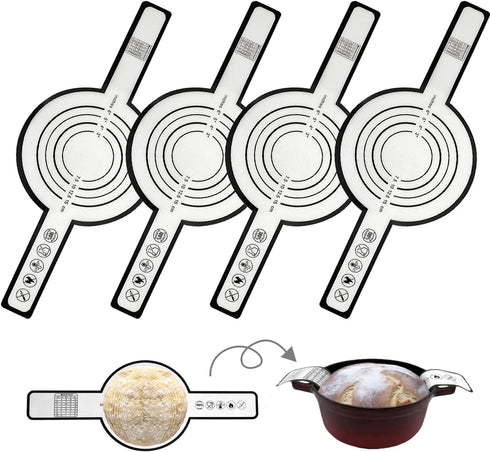 4 PCS sourdough silicone bread sling for dutch oven sourdough bread proofing mat baking supplies Non-Stick & Easy Clean extra long Handles Reusabl...