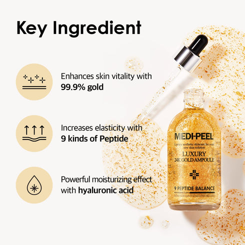 MEDI-PEEL Pure Gold 24K Ampoule 3.38 fl.oz / 100ml | 99.9% 24K Pure Gold All in One Ampoule, 5 Revitalizing Extracts To Minimize Moisture Loss, Br...