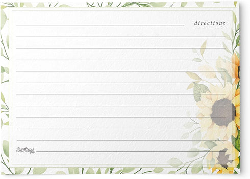 50 Sunflower Recipe Cards from Dashleigh, 4x6 inches, Double-Sided...