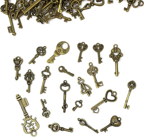 125 PCS Vintage Skeleton Key Set Charms, JIALEEY Mixed Antique Style Bronze Brass for Pendant DIY Jewelry Making Wedding Party Favors...