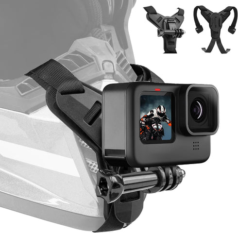 Helmet Mount for GoPro, Motorcycle Chin Strap Attachment with Extension J Hook Dirt Bike Holder Mounting Accessories for Go Pro Max Hero 12 11 10 ...