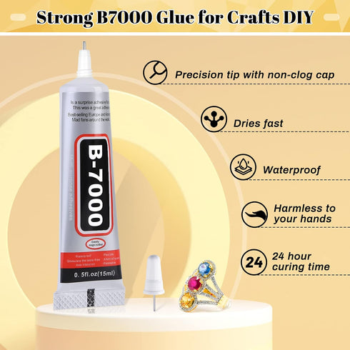 B7000 Glue with Rhinestone Applicator Kit, Clear B-7000 Glue with Precision Tip Art Dotting Stylus Pens Super Glue Adhesive for Phones Repair Jewe...