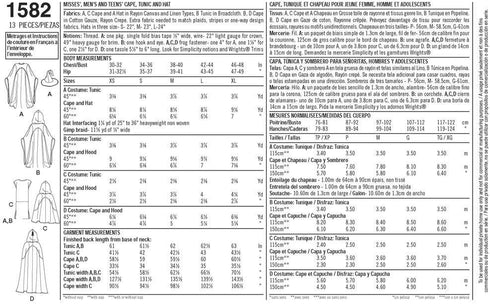 Simplicity 1582 Teen's, Men's, and Women's Hooded Cape Costume Sewing Patterns, Sizes XS-XL...