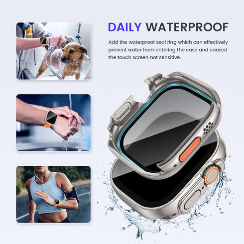 Goton 2 in 1 Privacy Waterproof Case for Apple Watch Ultra/Ultra 2 Screen Protector 49mm, Front Anti Spy Tempered Glass Face Cover + Back Bumper f...