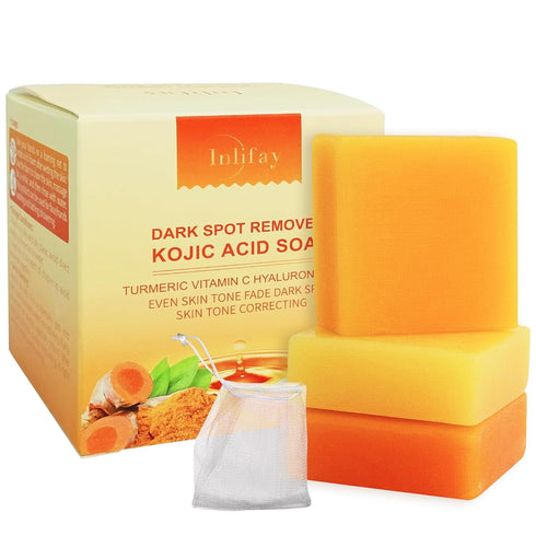 Inlifay Kojic Acid Soap Dark Spot Remover : Turmeric Soap with Vitamin C, Vitamin E, Retinol, Collagen, Hyaluronic Acid, Moisturizing for Body & F...