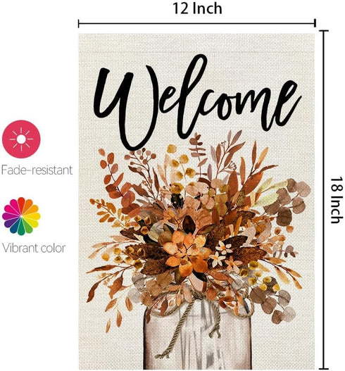 CROWNED BEAUTY Fall Garden Flag Floral Mason Jar 12x18 Inch Double Sided for Outside Small Welcome Burlap Autumn Seasonal Yard Decoration...
