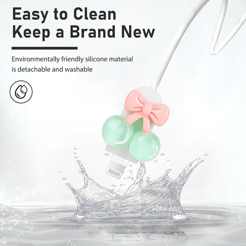 Cute Cable Protector Compatible for iPhone Adapter with Crystal Cherry Pears Design, Clear Soft Data Line USB Cover, Wire Cord Saver, Phone Cord P...