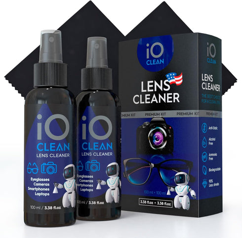 Eyeglass Lens Cleaner (3.38oz+3.38oz+2cloths) – 2 Bottles - Glasses Cleaner Spray with Cloths, Suitable for Screens, Camera, Laptops, Touchscreens...