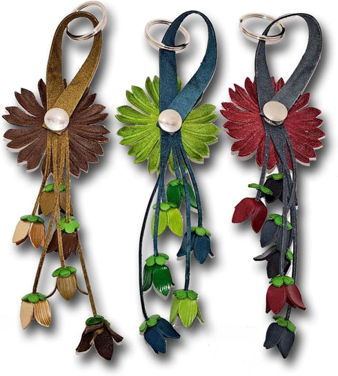 Flower Keychain Purse Tassels Charms Women Handbags Designer Bag Accessories Keyring Decor Sunflower Key Ring 8'' Long (Brown)...