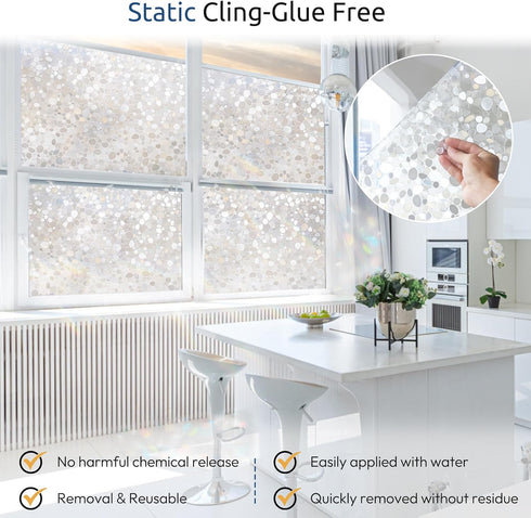 rabbitgoo Window Privacy Film, Decorative Rainbow Window Clings for Glass Covering, Static Cling Non Adhesive Door Stickers UV Blocking, Stained G...