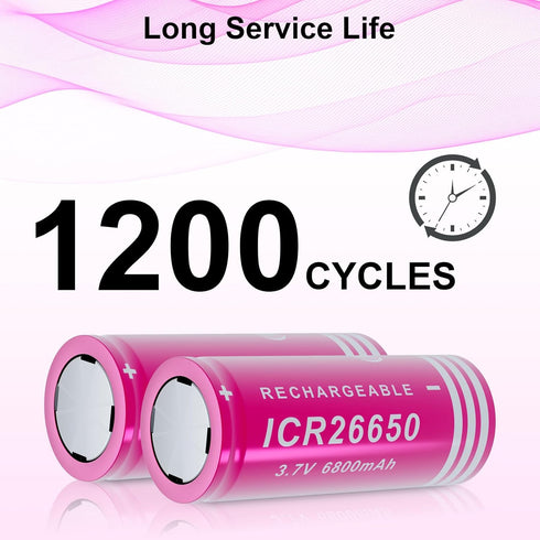 26650 Rechargeable Battery 3.7V 6800mAh Flat Top 2 Pack 26650 Batteries for LED Flashlight Headlamp...