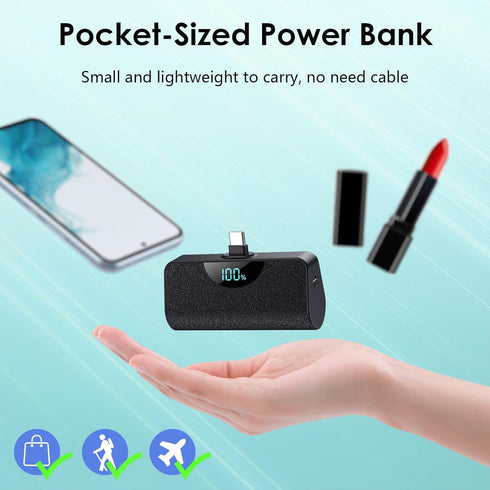 Mini Portable Charger for iPhone 15, Upgraded 5200mAh USB C Power Bank, LCD Display Battery Pack Android Charger Compatible with iPhone 15/15 Plus...