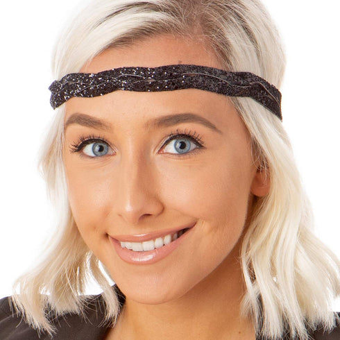 Hipsy Women's Adjustable Cute Fashion Bling Glitter Headband Braid Hairband Multi Pack (3pk Gold/Black/Silver Braided Bling Glitter)...
