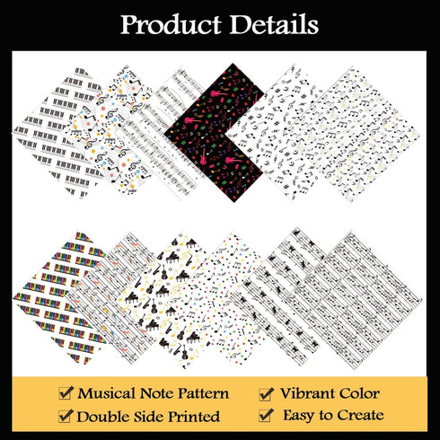 Scrapbook Paper 11.8x11.8 Inch Musical Note Pattern Paper Double-Sided Craft Paper Decorative Paper Folded Flat for Art Craft DIY Card Making, Scr...