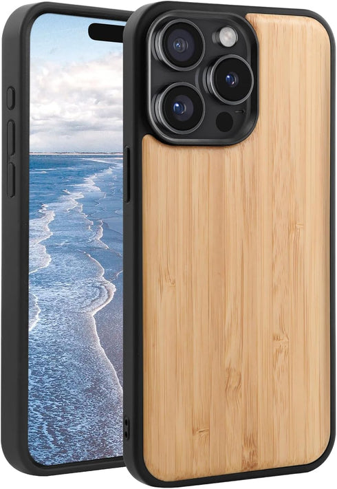 Natural Wood Case Compatible with iPhone 15 Pro Max Wood Cases Wooden Shockproof Protective Cover Unique Classy Vintage Slim Elegant Minimalist Th...