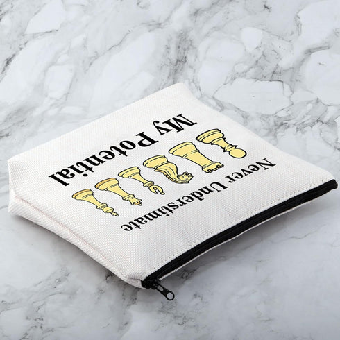 Funny Chess Bag Chess Player Gift Chess Lover Gift Never Understimate My Potential Makeup Bag...