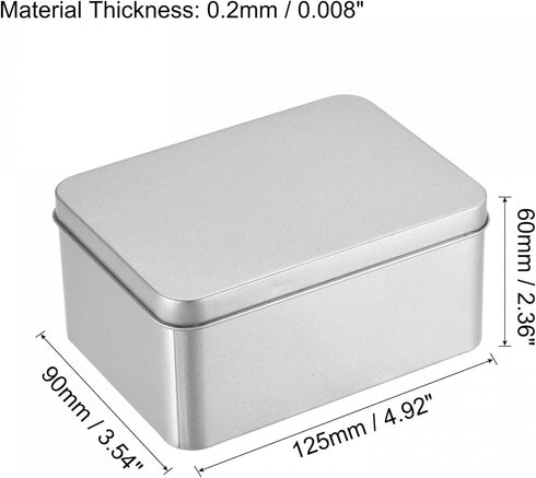 uxcell Metal Tin Box, 4.92" x 3.54" x 2.36" Rectangular Empty Tinplate Containers with Lids, Silver Tone, for Home Organizer, Candles, Gifts, Car ...
