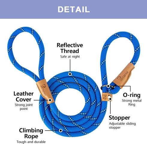 5 FT Slip Lead Dog Leash, Heavy Duty Rope Leash for Small Medium Large Dogs, No Pull Training Lead with Reflective Thread, Strong Comfortable Loop...