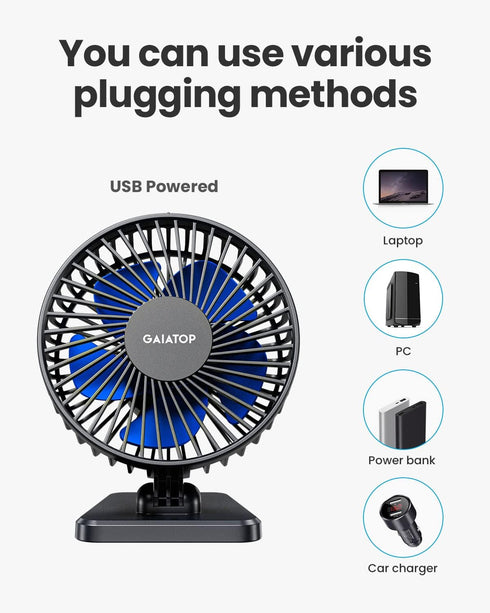 Gaiatop USB Desk Fan, Small But Powerful, Portable Quiet 3 Speeds Wind Desktop Personal Fan, Adjustment Mini Fan Table Fan for Better Cooling, Hom...