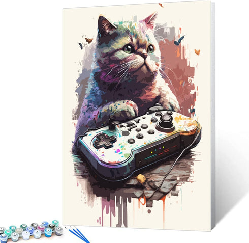 Aihonmin Paint by Number Kits 16 x 20 inches Canvas DIY Oil Painting for Kids, Students, Adults Beginner with Brushes & Acrylic Pigment - Cat Colo...