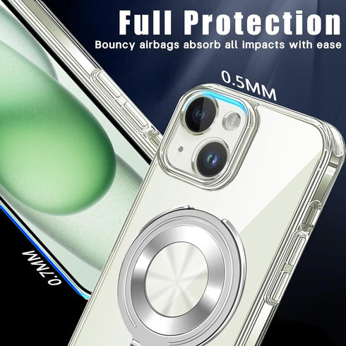 Clear for iPhone 15 Case Ring Holder Compatible with MagSafe Invisible Kickstand Shockproof Military Grade Drop Protection Matte Transparent Cover...