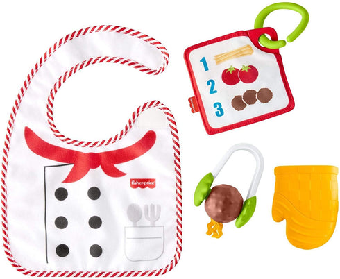 Fisher-Price Cutest Chef Gift Set, 4 cooking-themed baby toys with wearable bib and teether for babies ages 3 months and older...