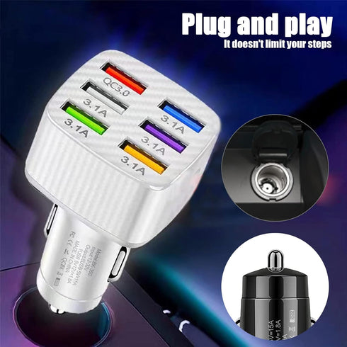 Ajxn Pack-1 Car Charger Adapter, 6 USB Multi Port Fast Charger, QC3.0 USB Fast Charger, Universal for Most Cell Phones, iPhone (White)......