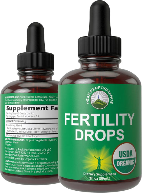 USDA Organic 5-In-1 Fertility Supplements For Women. High Absorption Liquid Drops Vitamins Blend with 5 Handpicked Herbal Ingredients for Reproduc...