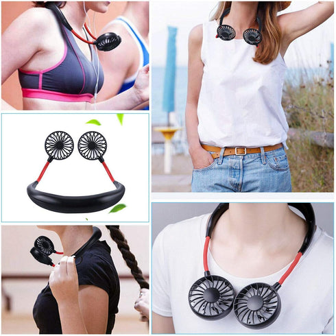 Portable Neck Fan, USB Rechargeable Fan with 3 Speeds Adjustable, Neck Fans Portable Rechargable Prime with LED Lights - Black...