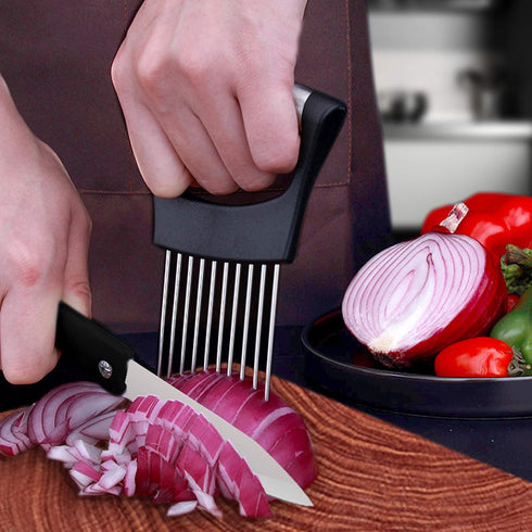 1PCS Stainless Steel Onion Holder Slicer, 2PCS Finger Guard, Holder Slicer for Vegetables, Tomato, Lemon, Meat...