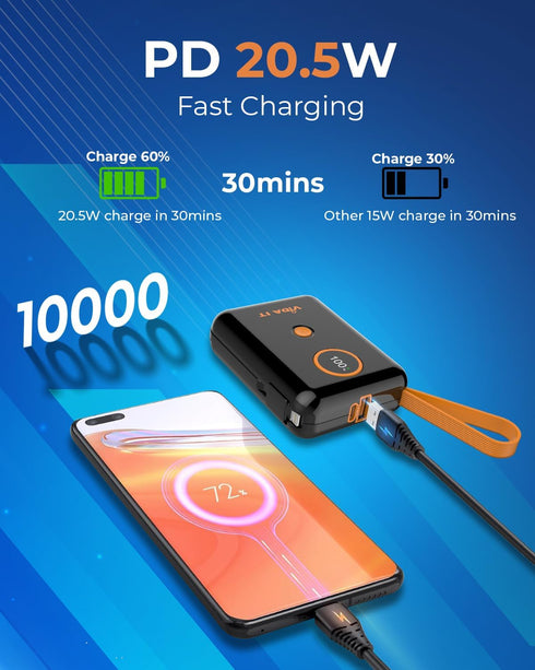 Vida IT Small Compact Power Bank Battery Pack for Heated Vest Jacket Chair, 10000mAh Mini Portable Charger for iPhone 11 12 Samsung S22 S23 Androi...
