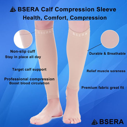 BSERA Calf Compression Sleeve Women, 2 Pairs 15-20mmHg Calf Support Footless Compression Socks Stockings for Shin Splints, Varicose Veins, Recover...