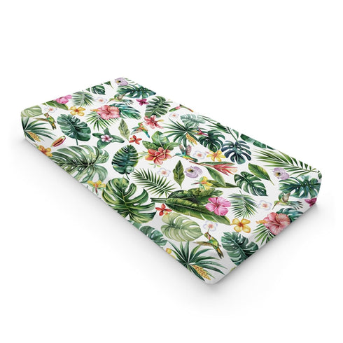 Green Tropical Leaves Floral Hummingbirds Changing Pad Covers Rainforest Monstera Leaves Diaper Changing Table Sheets for Boy Girl Soft Breathable...
