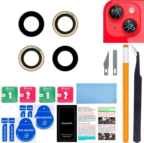 Original Back Rear Camera Lens Glass Replacement for iPhone 14 6.1 inch and iPhone 14 Plus 6.7 inch with pre-Installed Adhesive+Reparing Toolkit+I...