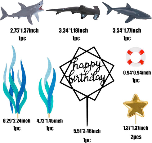 9 Pack Shark Cake Topper Shark Figurines Decoration for Kids Baby Shower Ocean Theme Birthday Party...