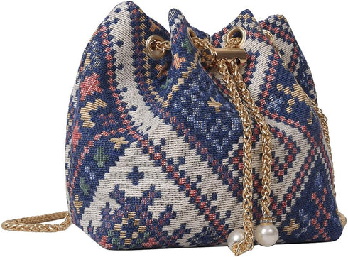 Verdusa Mini Plaid Print Drawstring Tote Bags Casual Handbags Retro Handbag...