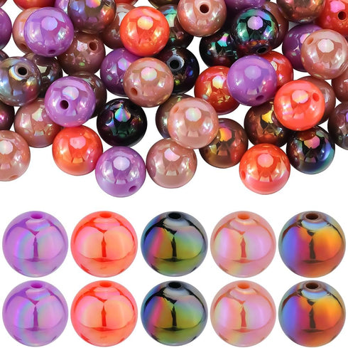 100Pcs 5 Colors 16mm Acrylic Beads Bulk Halloween Theme Beads AB Color Opaque Round Beadable Pens Bubblegum Chunk Bead for Jewelry Making Beading ...