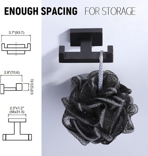 Bathroom Double Towel Hook Bronze Modern Oil Rubbed Bronze Tower Holder - Heavy Duty Coat Robe Hooks for Wall - Stainless Steel Shower Towel Hange...