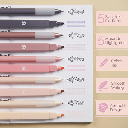 Aesthetic Highlighters and Gel Pens with Black Ink And Soft Tip, No Bleed Dry Fast Easy to Hold, for Bible Journaling Planner Notes School Office ...