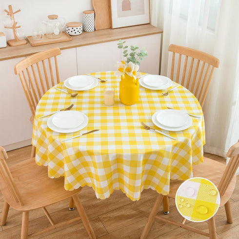 MANGATA CASA Yellow Gingham Round Tablecloth-Checkered Table Cloth Waterproof Kitchen & Table Linens-Polyester Buffalo Plaid Wrinkle Free Table Co...