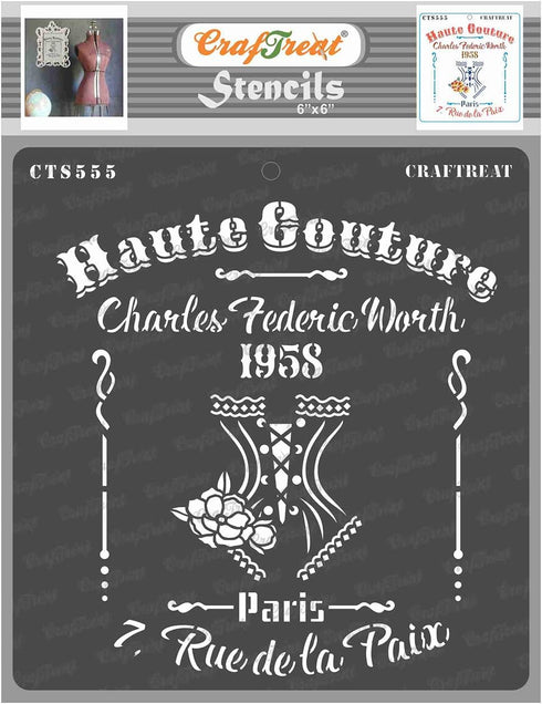CrafTreat Reusable Fashion Stencils for Painting on Wood, Canvas, Paper, Fabric, Floor, Wall and Tile - Haute Couture - 6x6 Inches - DIY Art and C...