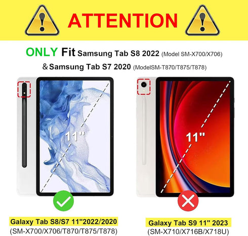 Case for Samsung Galaxy Tab S8 2022/S7 2020 11 Inch Case PU Leather Folio Stand Cover Shell with Pencil Holder Multi-Angle Viewing for SM-T870/T87...
