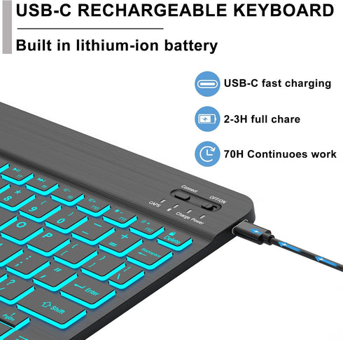 Keyboard for iPad (9",9.7",10.1",10.2",10.5",10.9",11") Tablets, Samsung Galaxy Tablet (10.4, 10.5, 10.9, 11 inch) - 7 Colors Backlit, Bluetooth W...