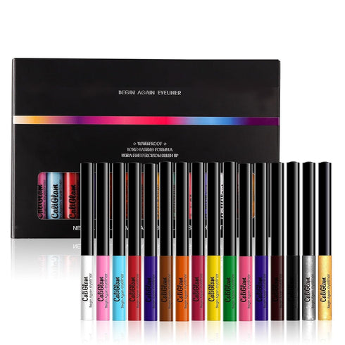 Jolilab 16 Colors Eyeliner Pencil Set Eyeliner Pencil Glitter Eyeliner Liquid Liner Pigmented Waterproof Smudgeproof Long Lasting Eye Liner Christ...