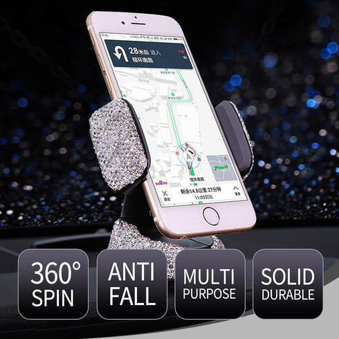 1 PC Bling Car Cell Phone Holder, 360° Adjustable Rhinestone Windshield Air Outlet Dashboard Multi-Function Holder, Strong Suction Cup Navigation ...