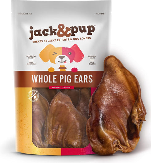 Jack&Pup Whole Pig Ears for Dogs - Extra Thick Large Pigs Ears - Premium Dog Pig Ear Treats - Natural Dog Pork Chews; Excellent Rawhide Alternativ...
